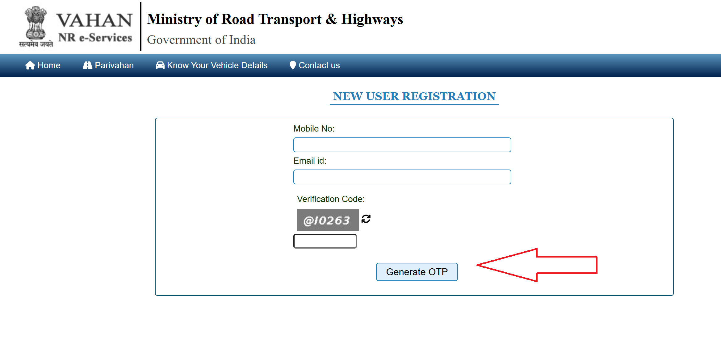 Registration on Vahan Portal